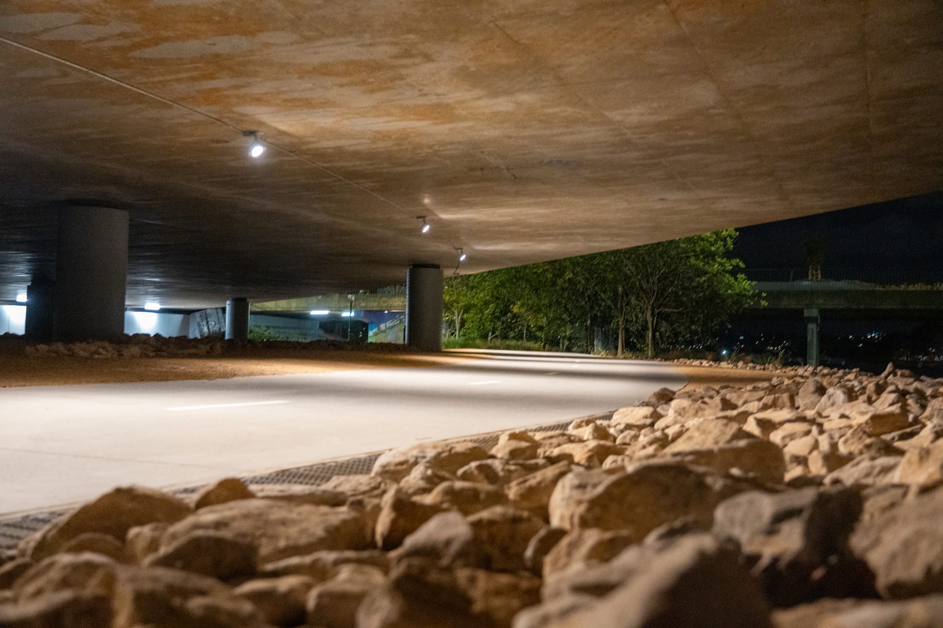 Public lighting installed by Thorntek lit at dusk