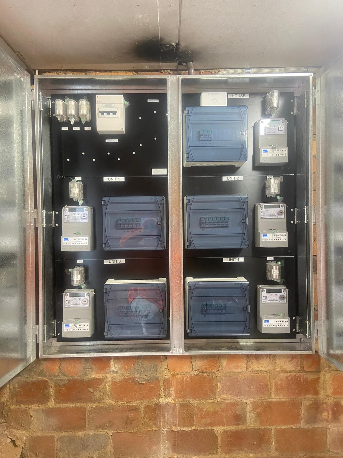 Metering board for multiple units installed and labelled by Thorntek