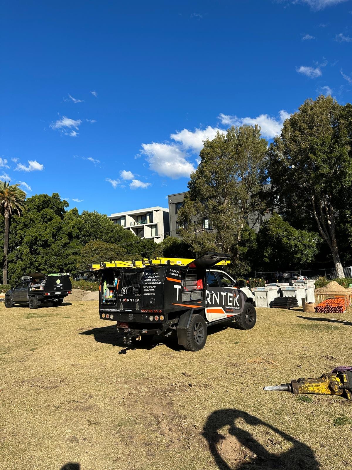 Thorntek service ute on site at the North Rosebery Park upgrade