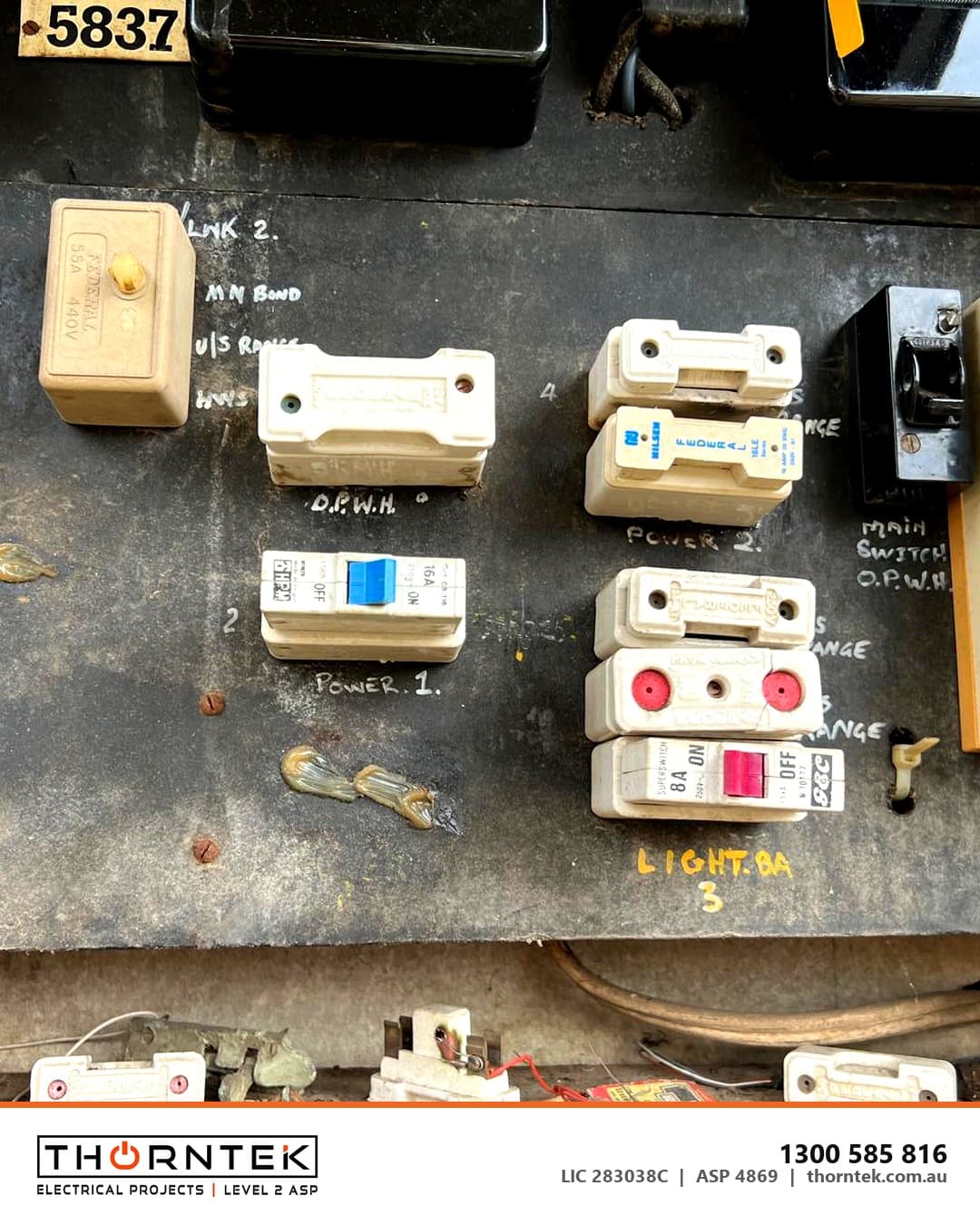 Old switchboard that no longer complies, listed on a network defect notice